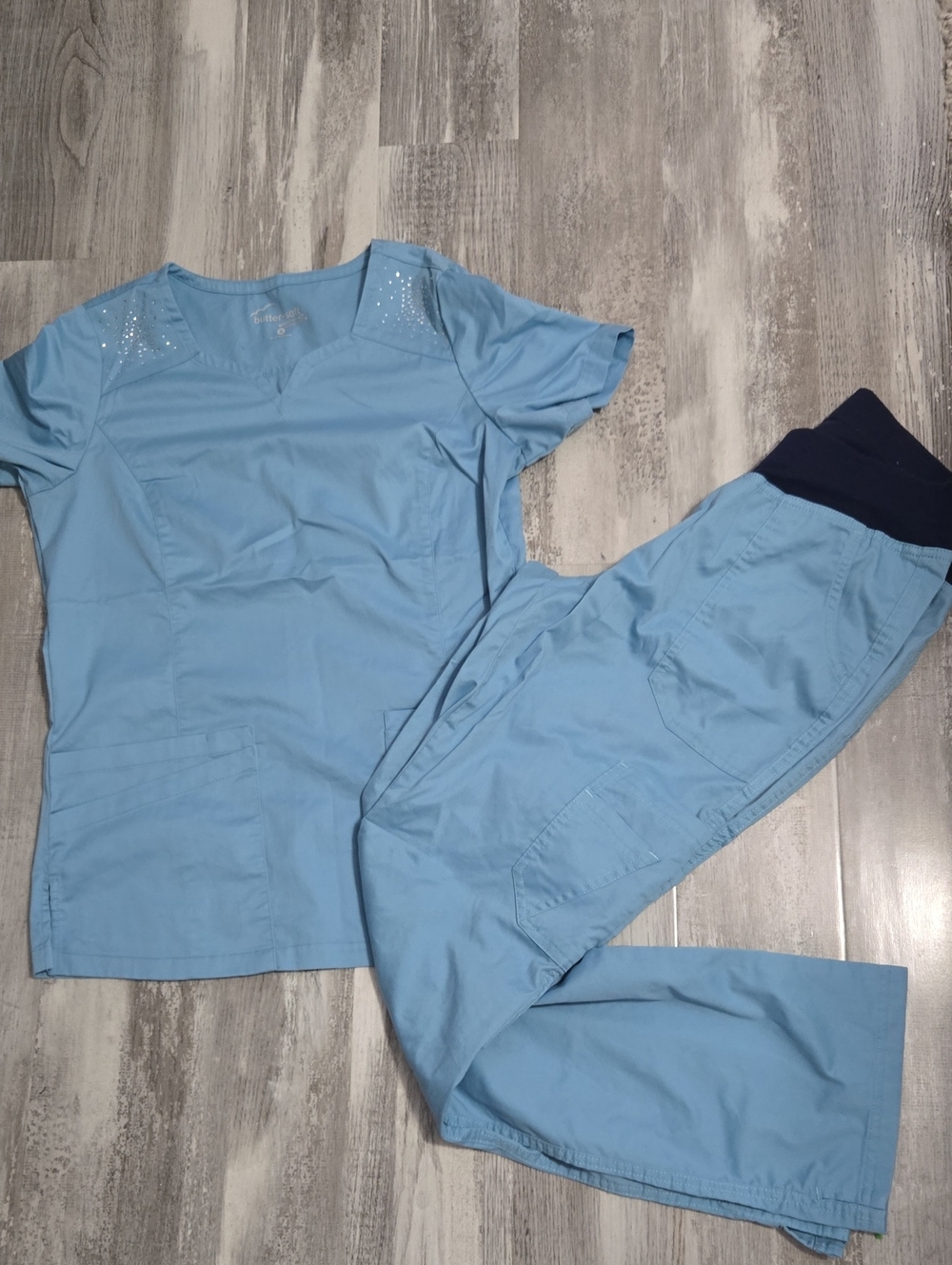 Butter Soft Light Blue Rhinestone Scrub Set